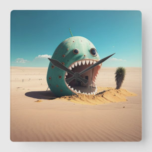 Desert monster house quadratische wanduhr