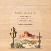 Desert Mountain Cactus Wedding Save the Date Acryleinladungen (Vorderseite)