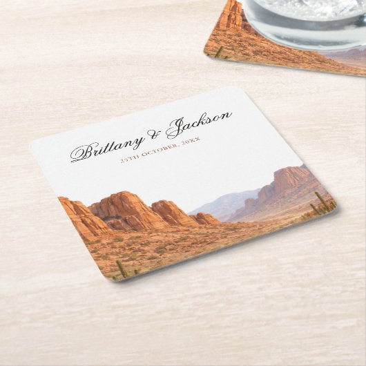 Desert Mountain Landscape Southwestern Wedding Rechteckiger Pappuntersetzer (angewinkelt)