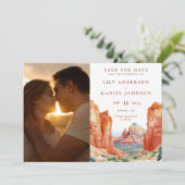 Desert Mountain Watercolor Photo Wedding Save The Date (Stehend Vorderseite)