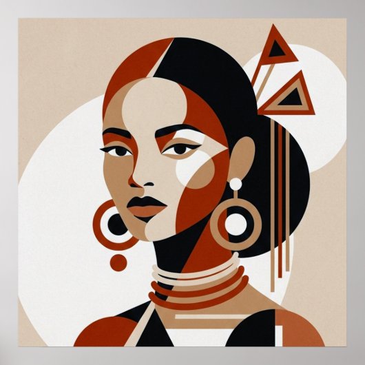 Desert Muse: Geometric Avant-Garde Portrait in Ter Poster (Vorne)