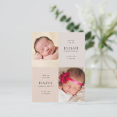 Desert Neutrals Twins Foto Geburtsankündigung Postkarte (Stehend Vorderseite)