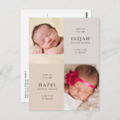 Desert Neutrals Twins Foto Geburtsankündigung Postkarte (Vorne/Hinten)