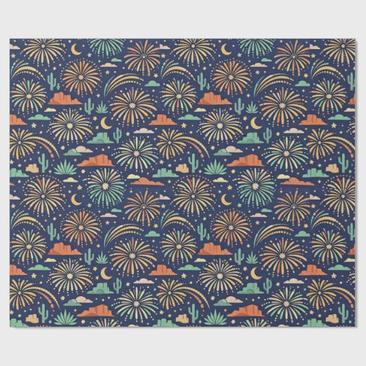 Desert Night Fireworks Celebration Pattern Geschenkpapier (Flach)