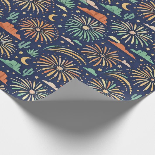 Desert Night Fireworks Celebration Pattern Geschenkpapier (Ecke)