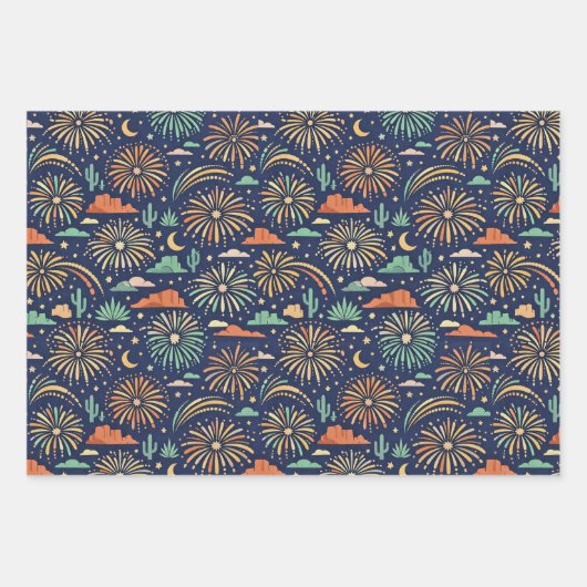 Desert Night Fireworks Celebration Pattern Geschenkpapier Set (Vorderseite 2)