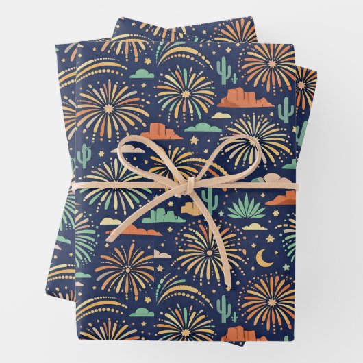 Desert Night Fireworks Celebration Pattern Geschenkpapier Set (Beispiel)