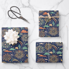 Desert Night Fireworks Celebration Pattern Geschenkpapier Set