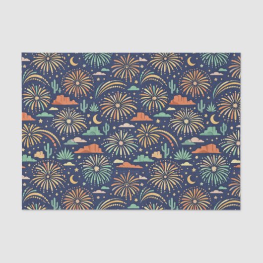 Desert Night Fireworks Celebration Pattern Seidenpapier (Vorderseite)