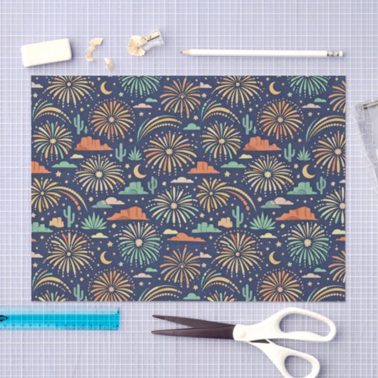 Desert Night Fireworks Celebration Pattern Seidenpapier (Handwerk)