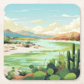 Desert Oasis Grüntöne Beach See Rechteckiger Pappuntersetzer (Vorderseite)