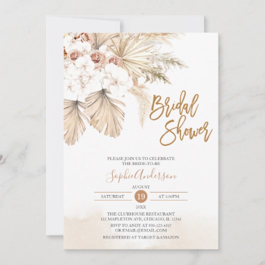 Desert Pampas Grass Boho Brautparty Einladung (Vorderseite)