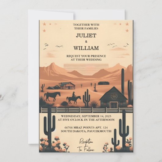 Desert Rodeo Retro Pferd Rustikale Western Hochzei Einladung (Vorderseite)