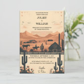 Desert Rodeo Retro Pferd Rustikale Western Hochzei Einladung (Stehend Vorderseite)