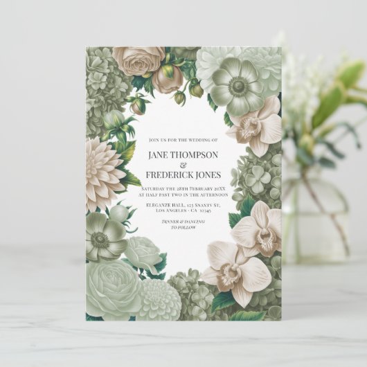 Desert Sage, Aloe Mist & Sandstone Beige Wedding Einladung (Stehend Vorderseite)