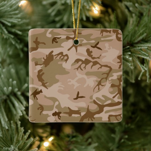 Desert Sand Camouflage Porcelain Square Ornament (Baum)