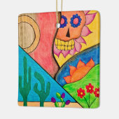 Desert Skull Christmas Cactus Folk Art Keramikornament (Links)