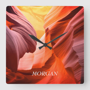 Desert Slot Canyon or Your Photo, White Name Quadratische Wanduhr