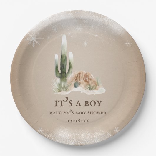 Desert Snow Cactus Baby Shower Pappteller (Vorderseite)