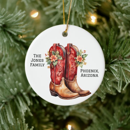 Desert/Southwest Cowboy Christmas Boots Keramik Ornament (Baum)