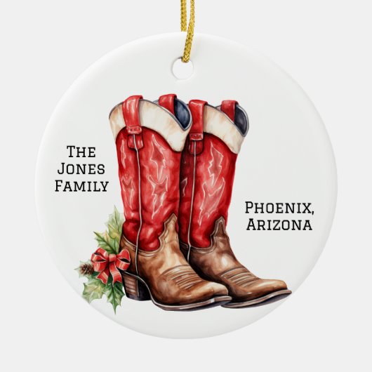 Desert/Southwest Cowboy Santa Christmas Boots Keramik Ornament (Vorne)