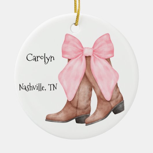 Desert/Southwest Pink Cowboy Boots Keramik Ornament (Vorne)