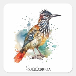Desert Spirit, Roadrunner im Wasserfarben-Design Quadratischer Aufkleber