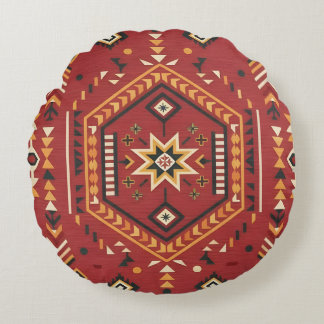 Desert Star Nomad – Vibrant Crimson Tribal Art Rundes Kissen