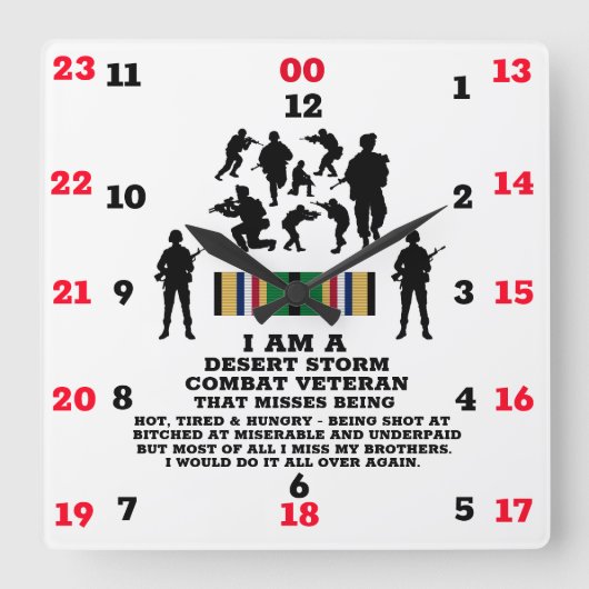 Desert Storm Combat Veteran Quadratische Wanduhr (Vorderseite)