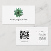 Desert Succulent Boho Botanical QR code Visitenkarte (Vorne/Hinten)