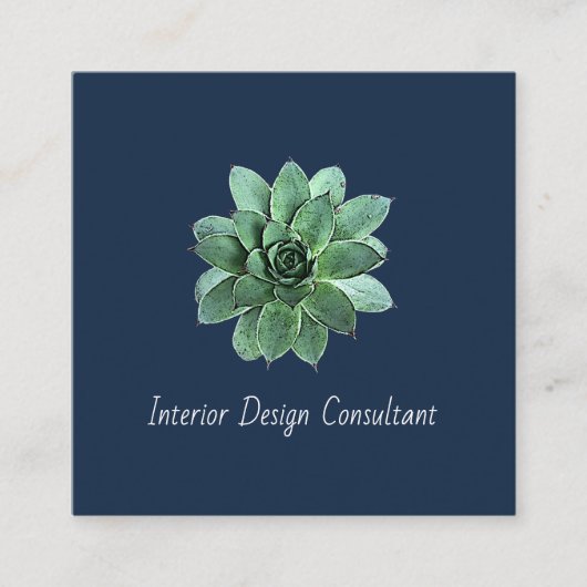 Desert Succulent QR code Modern Navy Blue Quadratische Visitenkarte (Vorderseite)