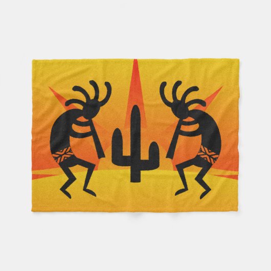 Desert Sun Cactus Kokopelli Southwest Tribal Fleecedecke (Vorderseite (Horizontal))