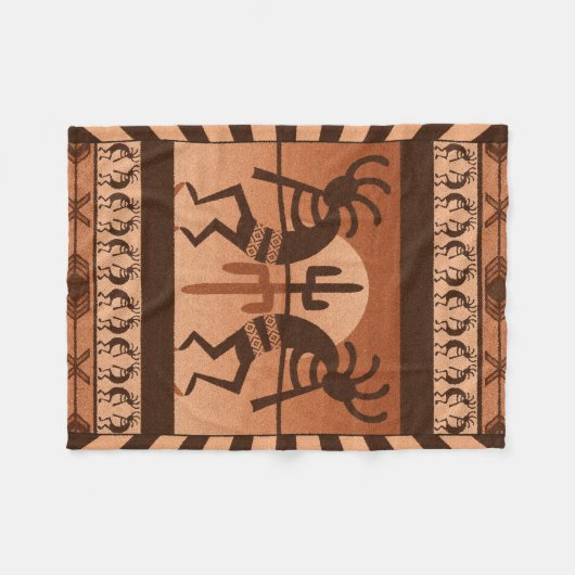 Desert Sun Cactus Kokopelli Southwestern Fleecedecke (Vorderseite (Horizontal))