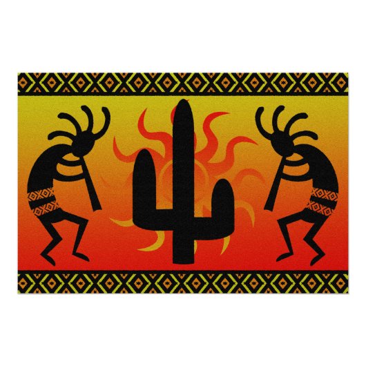 Desert Sun Cactus Kokopelli Southwestern Poster (Vorderseite)