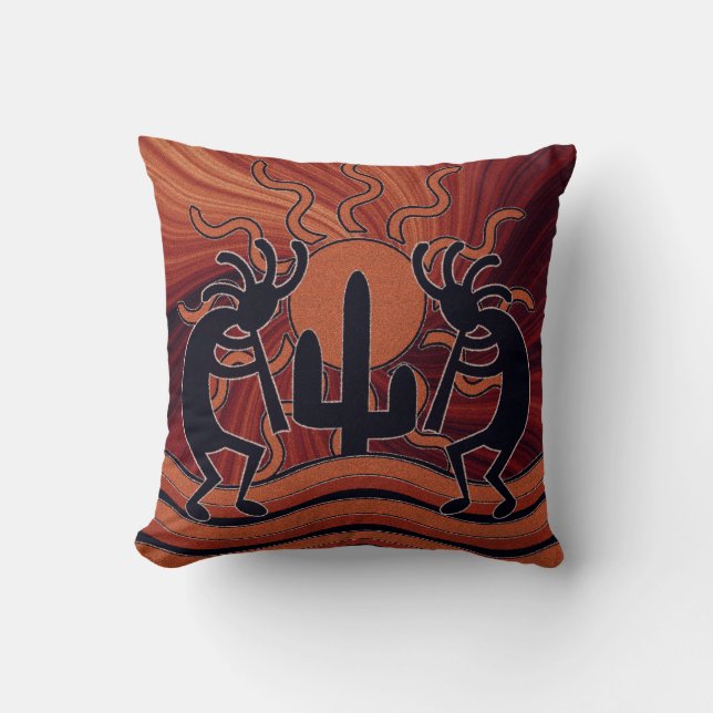 Desert Sun Cactus Kokopelli Südwest Design Kissen (Vorderseite)