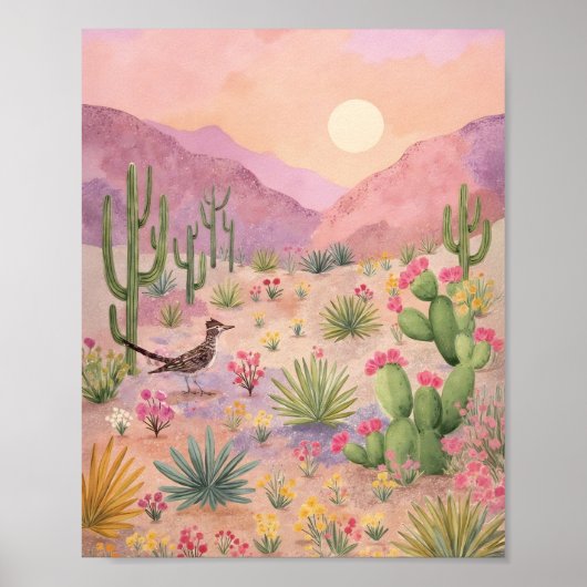 Desert Sunrise Painted Landscape Art Print Poster (Vorne)