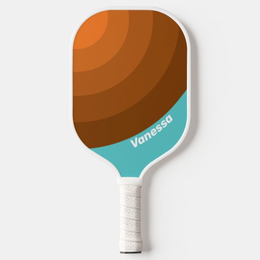 Desert Teal Circle Stripe with Name Pickleball Schläger (Vorderseite)