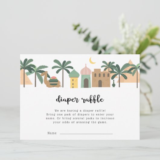 Desert Theme Camel Diaper Raffle Einladung (Stehend Vorderseite)