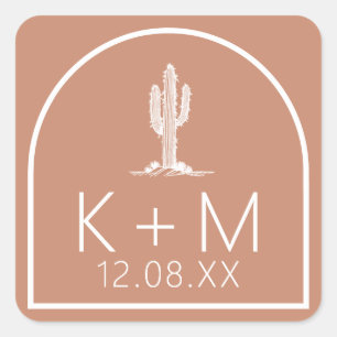 Desert Vibes Wedding Cactus Terra Cotta ID1019 Quadratischer Aufkleber