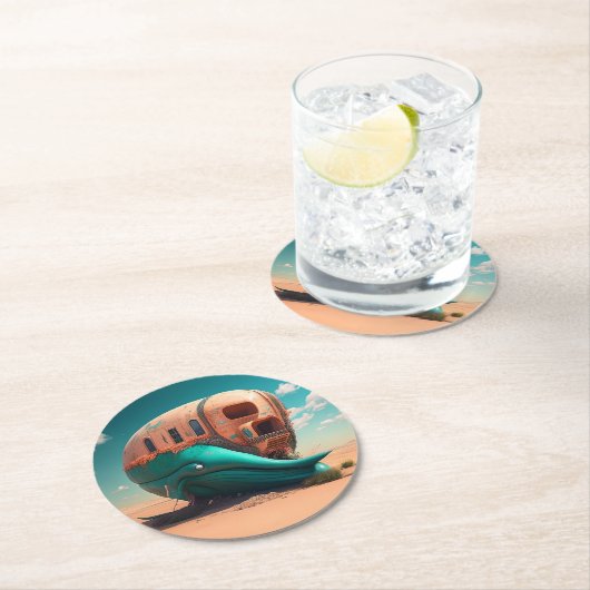 Desert Whale House Runder Pappuntersetzer (Vor Ort)