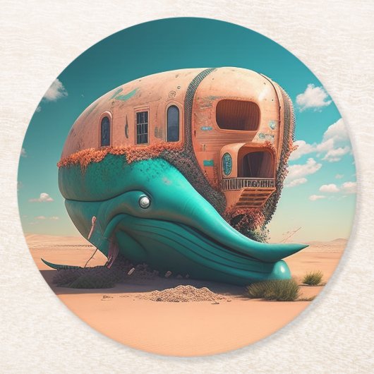 Desert Whale House Runder Pappuntersetzer (Vorderseite)