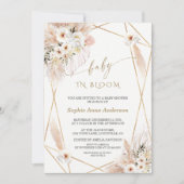 Desert White Roses Gold Blätter Baby in Bloom Einladung (Vorderseite)