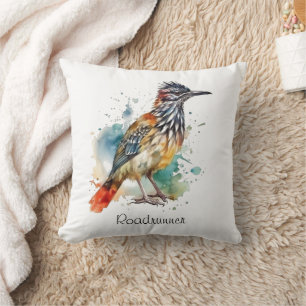 Desertgeist, Roadrunner im Wasserfarben-Design Kissen