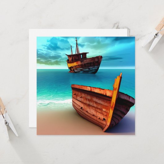 Desertiierte Boote an einem verlassenen Strand Karte (Vorderseite/Rückseite Beispiel)