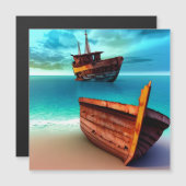 Desertiierte Boote an einem verlassenen Strand Magnetkarte (Vorne/Hinten)