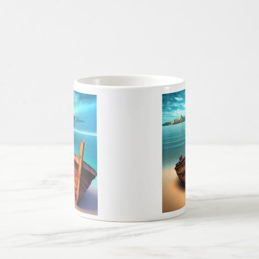 Desertiierte Boote an einem verlassenen Strand Verwandlungstasse (Mittel)