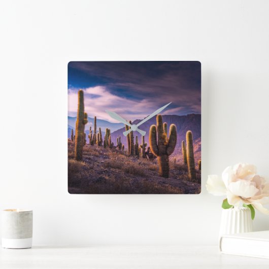 Deserts | Cactus Landscape Argentina Quadratische Wanduhr (Zuhause)