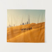 Deserts Dubai | Skyline View with Camels Wandteppich (Vorderseite (Horizontal))