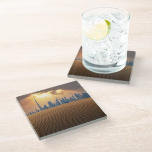 Deserts   Dubai's Skyline View from Sand Dune Glasuntersetzer