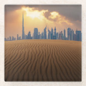 Deserts | Dubai's Skyline View from Sand Dune Glasuntersetzer (Vorderseite)